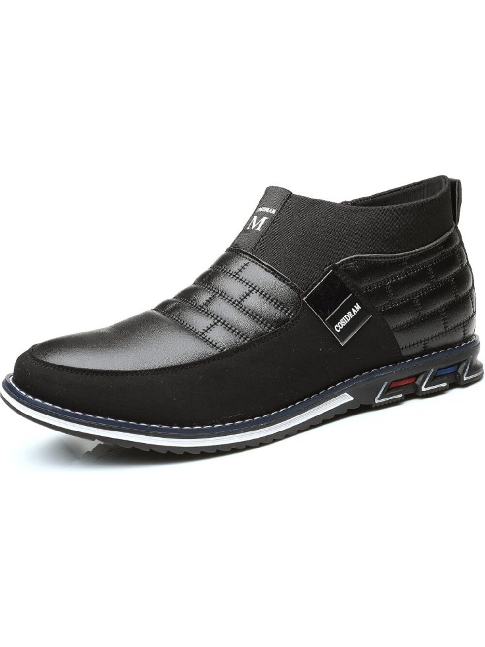 Men's Grey Grid Textured High Top Two-tone Flexible Derby Oxfords Dress Sneakers